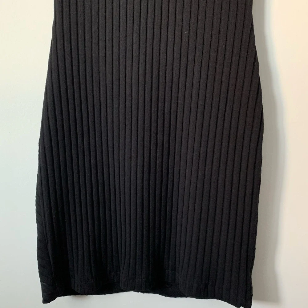 Free People Black Ribbed Bodycon Dress w/ Crew Neck, Cap Sleeves, & Cut Out Back
